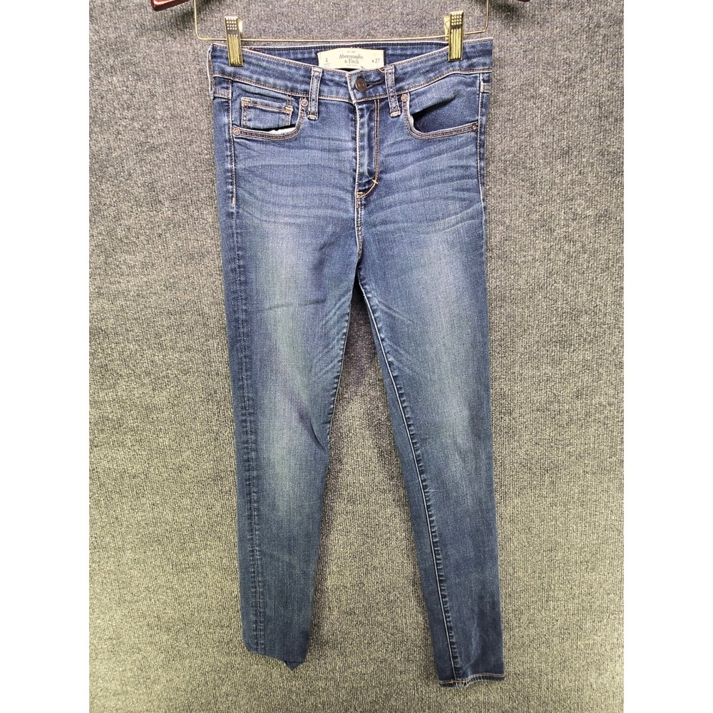 Abercrombie & Fitch Skinny Jeans Medium Wash Mid Rise Size 4 W27 4R Distressed